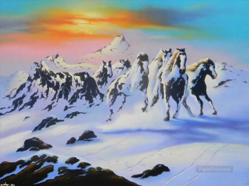 大衆的なファンタジー Painting - 雪山の馬 23 ファンタジー